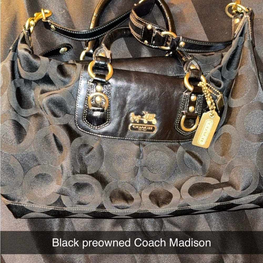 Coach Black Shoulder Bag with Embossed Leather and Gold Hardware